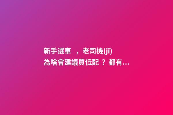 新手選車，老司機(jī)為啥會建議買低配？都有哪些玄機(jī)？